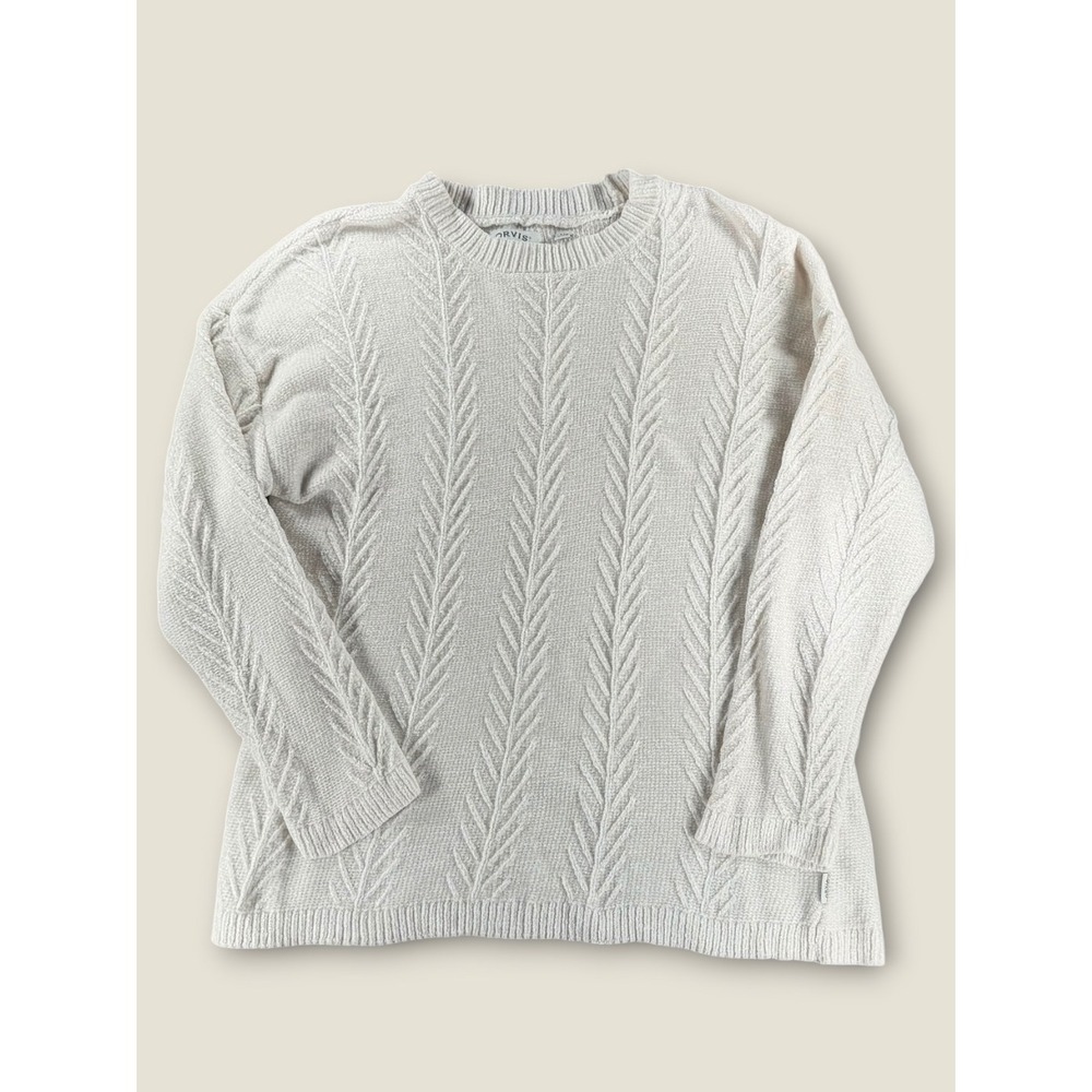 Orvis Womens Cream Chenille Cable Knit Crewneck Sweater Large 1723712